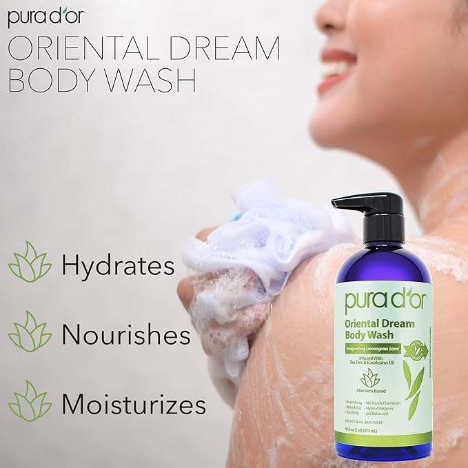 PURA D'OR 16 Oz Oriental Dream Body Wash – Invigorating Lemongrass Scent – Aloe - Image 2