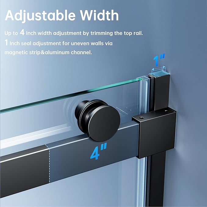 Bathtub Shower Door, 56-60" W x 60" H Frameless Single Sliding Tub Shower Door - Image 3