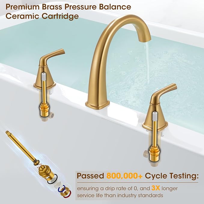 Brushed Gold Roman Tub Faucet, Solid Brass Bathtub Faucet Set - Image 7