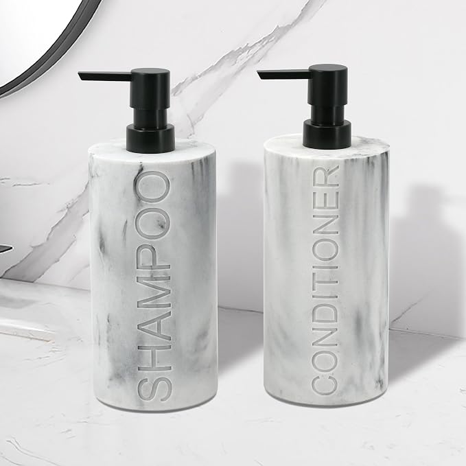 Marble Resin 2 Piece Shampoo and Conditioner Dispenser Set, Luxurious - Image 4