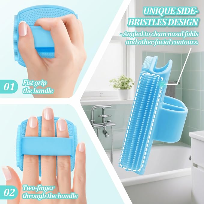 Soft Silicone Bath Glove & Face Scrubber Set 2PCS, 360° Anti-Slip & Hand-fit - Image 3