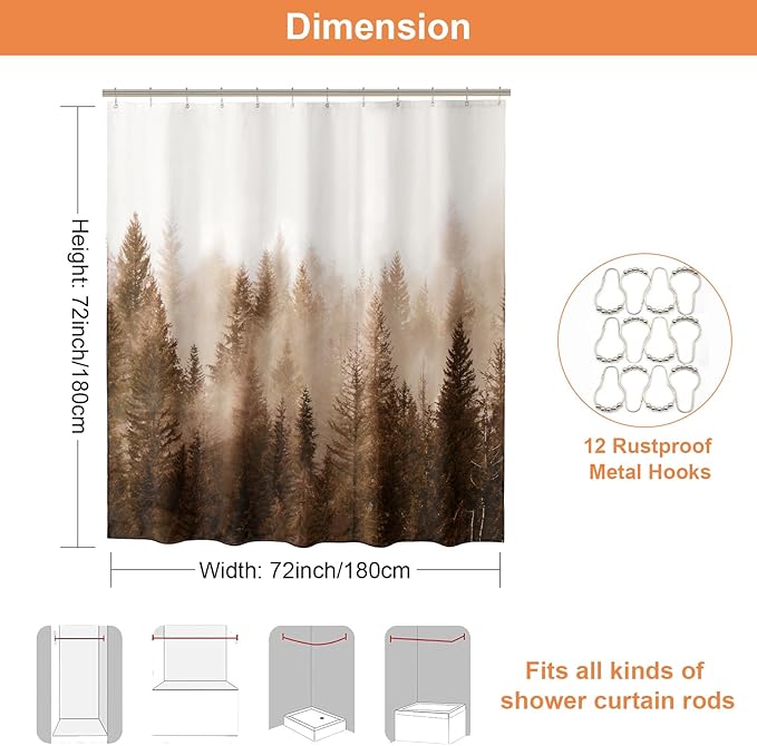 ORTIGIA Brown Misty Forest Shower Curtain - Image 2