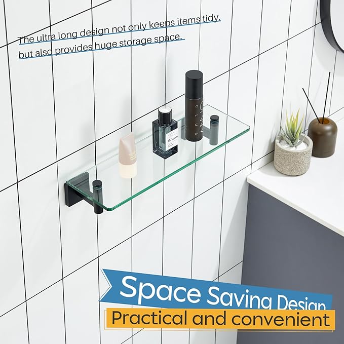 KOKOSIRI Bathroom Shelves Glass Floating Shelf 16-Inch - Image 6