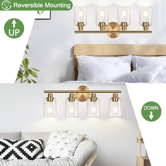 4-Light Bathroom Light Fixtures, Brushed Gold Modern Vanity Lights Over Mirror - Image 5