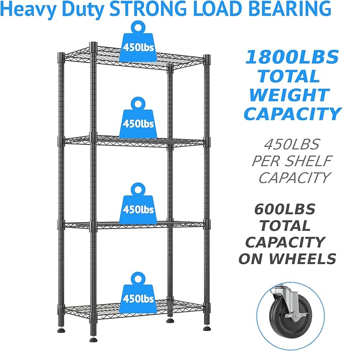 Homdox Heavy Duty Storage Shelves, 4 Tier Wire Shelving Unit - Image 4