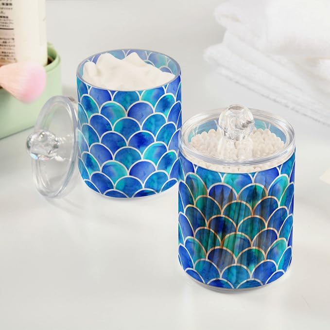 MNSRUU 4 Pack Qtip Holder Organizer Dispenser Blue Scales Of Mermaid Bathroom - Image 5