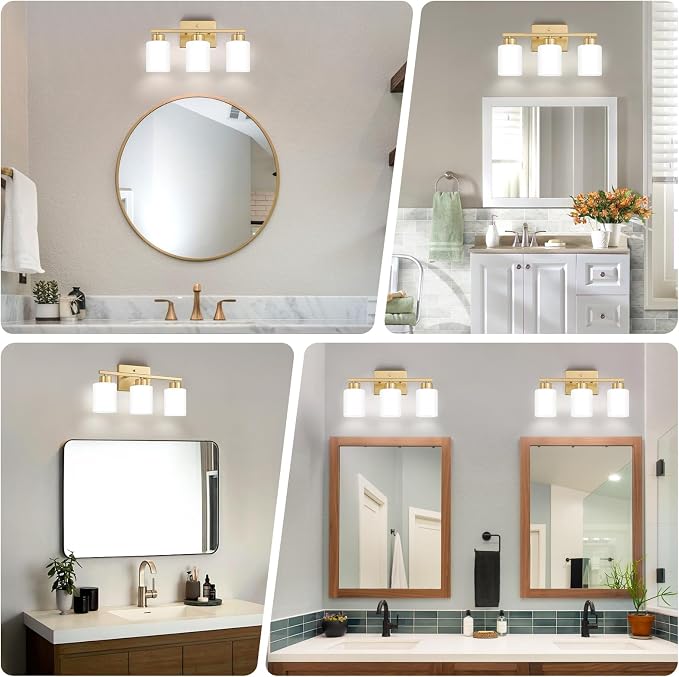 Gold Bathroom Light Fixtures, 3-Light Modern Vanity Light Over Mirror, Wall - Image 3
