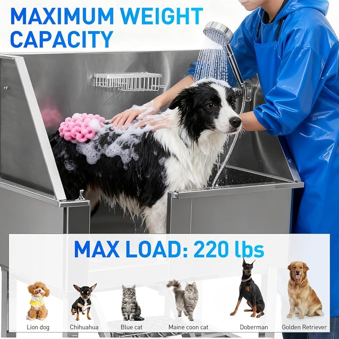 Dog Washing Station, 38 Inch Stainless Steel Bathing Station, Pet Dog Grooming - Image 2