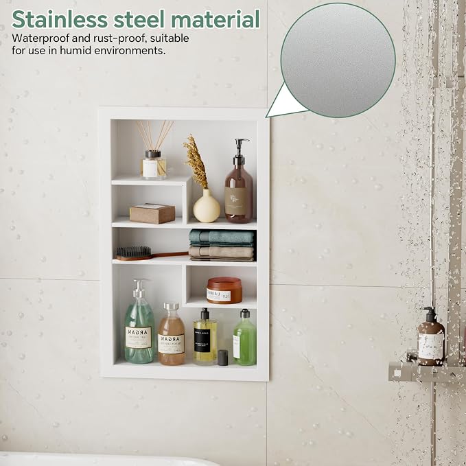 Stainless Steel Recessed Medicine Cabinet 14 * 24, Rust-proof Metal Wall Niche - Image 4
