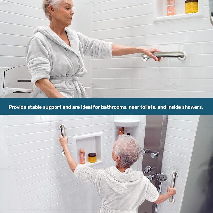 Brushed Metal Grab Bars For Bathroom, Strong Shower Handle And Bath Handle For - Image 7