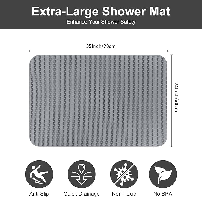 Non Slip Shower Mat: 35"x24" Extra Large Shower Mats - Image 2