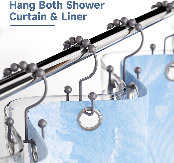 Titanker Shower Curtain Hooks Rings, Rust-Resistant Metal Double Glide Shower - Image 2