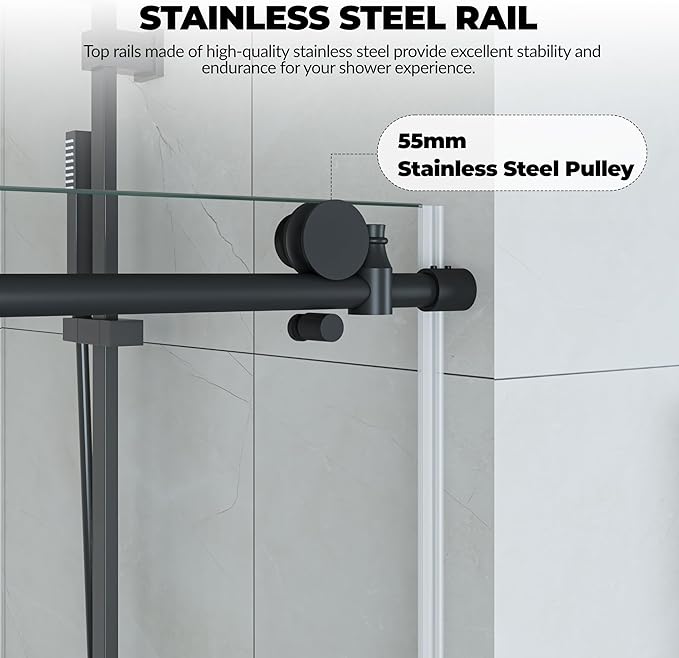 Frameless Shower Door, Adjustable 44"-48" Width x 76" Height, Features 8mm SGCC - Image 3