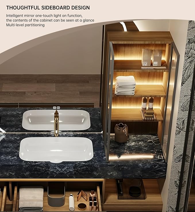 Bathroom Vanity with Sink, Modern Bathroom Vanity with LED Semi-Circle Mirror - Image 5
