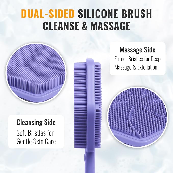 Silicone Back Scrubber for Shower – 21in Extendable Shower Brush - Image 4