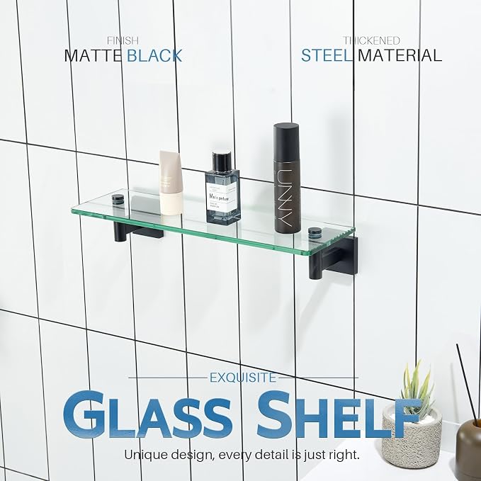 KOKOSIRI Bathroom Shelves Glass Floating Shelf 16-Inch - Image 3