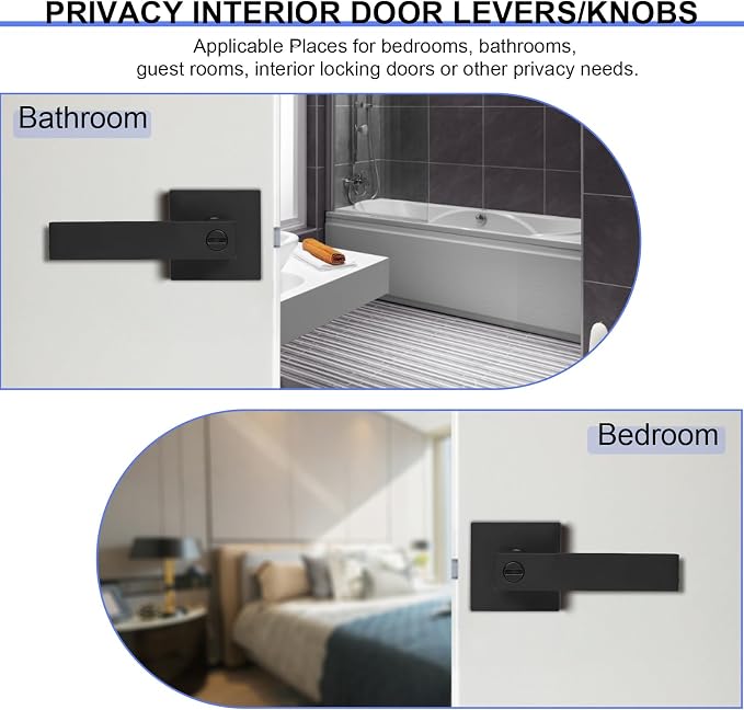 Privacy Interior Door Lever, Heavy Duty Matte Black Door Handles Square Door - Image 3