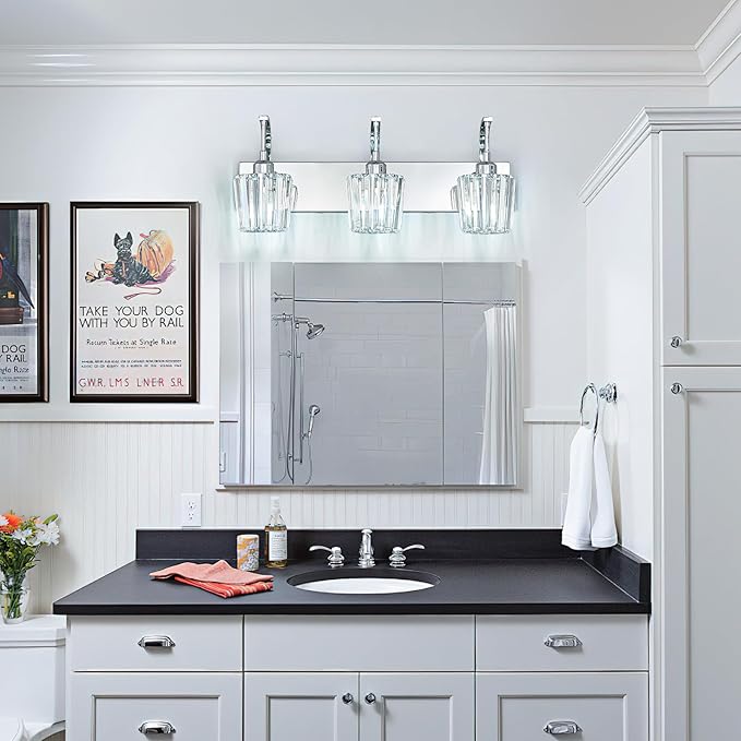 Modern Bathroom Vanity Light, 3-Light Chrome Wall Sconce - Image 7