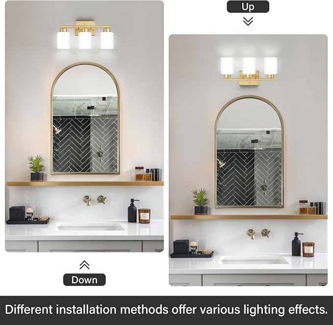 Gold Bathroom Light Fixtures, 3-Light Modern Vanity Light Over Mirror, Wall - Image 7