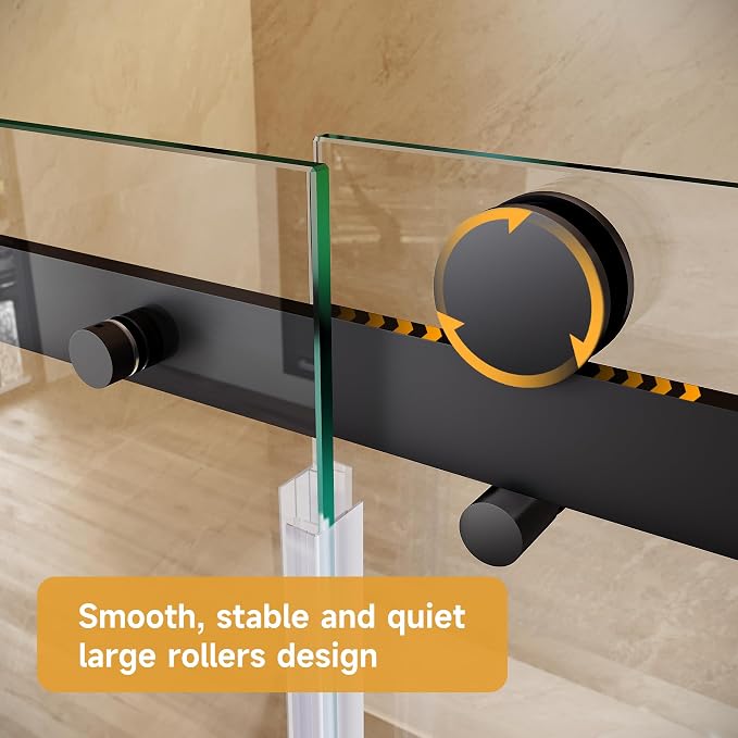 Frameless Sliding Shower Door, Matte Black Finish - Image 3