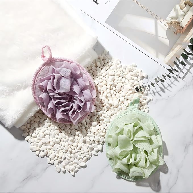 Boao 6 Pcs Bath Shower Pouf Sponge Mesh Pouf Shower Ball Exfoliating Body - Image 2