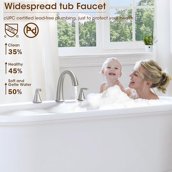 Brushed Nickel Roman Tub Faucet, Solid Brass Bathtub Faucet Set - Image 3