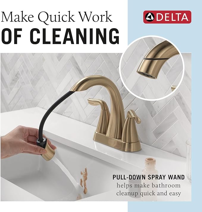 Delta Arvo Pull-Down Centerset Gold Bathroom Sink Faucet, - Image 2
