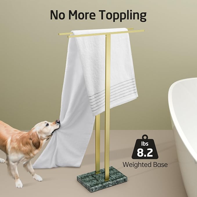 KES Standing Towel Rack with Green Natural Marble Base, Fits Large Bath Towel - Image 3