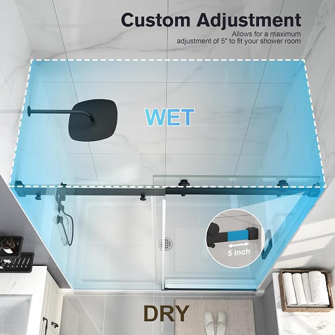 Frameless Shower Door, 49-54" W x 76" H Sliding Glass Shower Door, 1/4''(6mm - Image 7