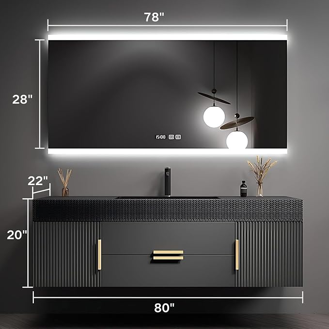 80" Bathroom Vanity with Single Sink, Floating Bathroom Vanities with LED Smart - Image 2