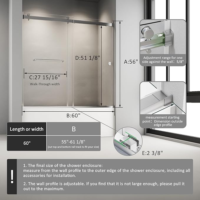 Bathtub Sliding Door, Bathtub Glass Door, Bathtub Double Sliding Tempered Glass - Image 5