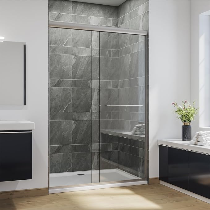 SUNNY SHOWER Bypass Sliding Shower Door Semi-Frameless Shower Enclosure 1/4" by SUNNYSHOWER