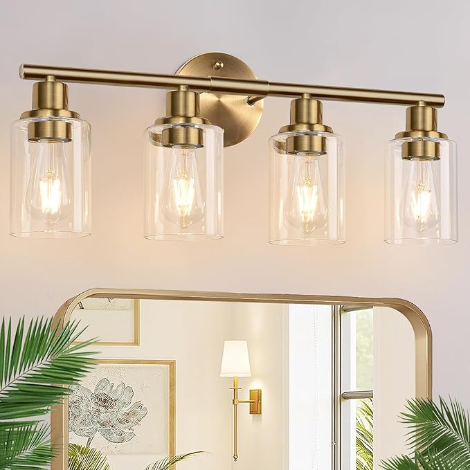 4-Light Bathroom Light Fixtures, Brushed Brass Modern Vanity Lights by Zarbitta