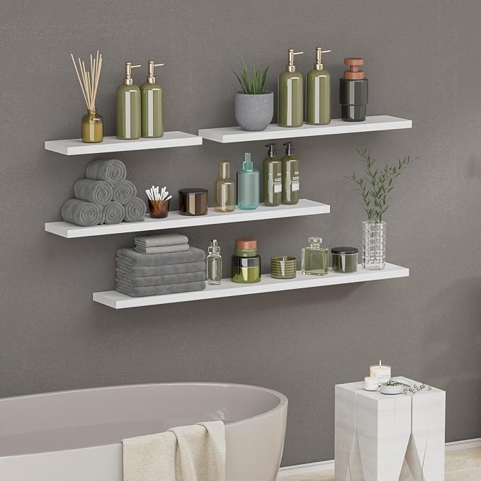 SAUMONIERES Floating Shelves 8 Inch Deep Solid Wood Wide Wall Shelf Set of 2 - Image 6