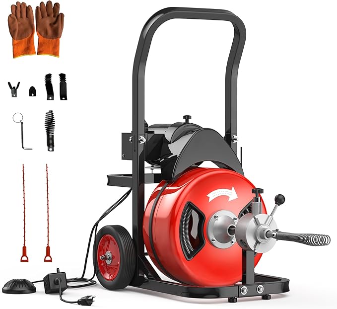 100Ft 3/4 Inch Cable Drain Cleaning Machine, 450W Auto Feed Portable Electric by GarveeTech