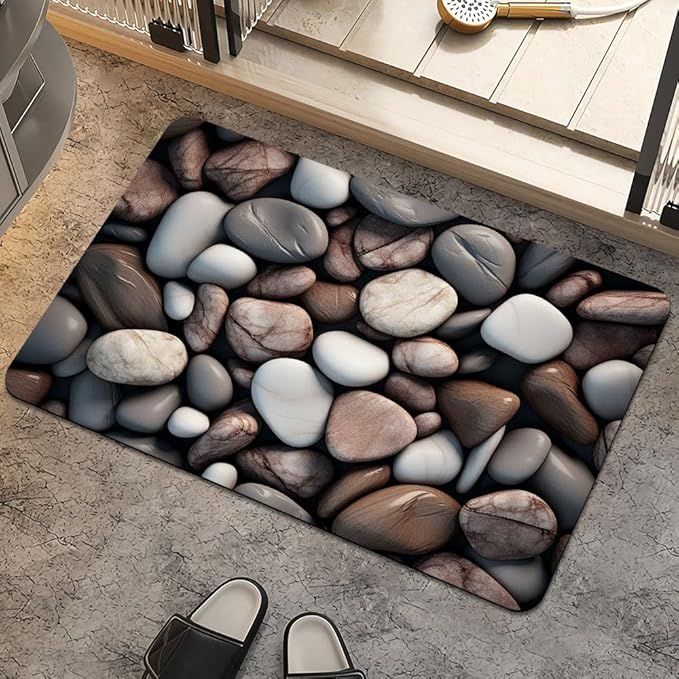 Bath Mat Rug, Rounded River Stones Non Slip Quick Dry Super Absorbent Thin by ZHUZHISHAN