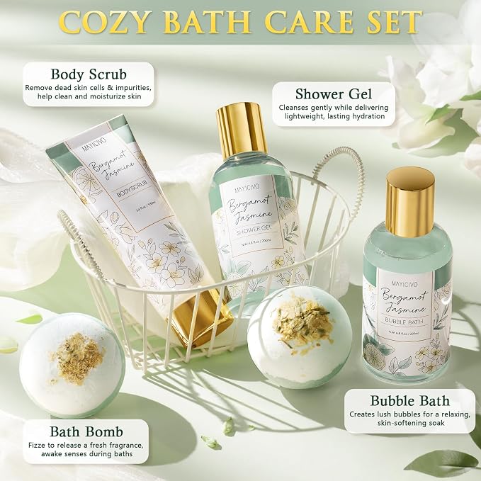 Christmas Birthday Gifts for Women, Bergamot Jasmine Relaxing Spa Gift Baskets - Image 4