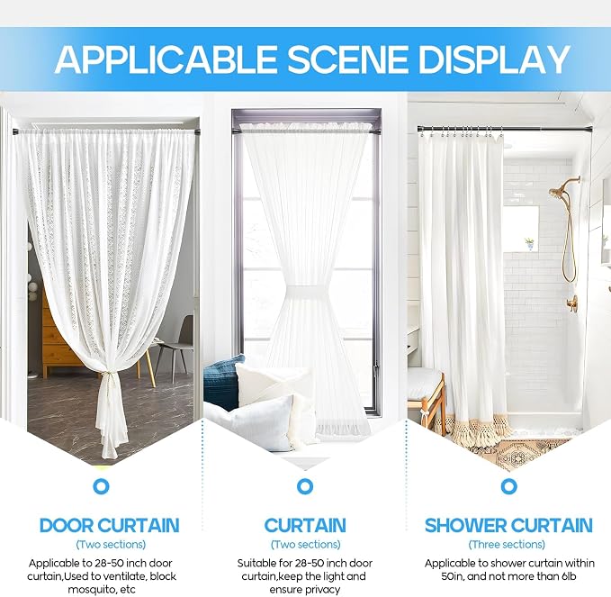 Tension Curtain Rod Black Tension Rod 28 To 48 Inch Spring Curtain Rod Non Slip - Image 3