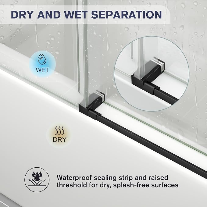 Frameless Bathtub Shower Door, 55-60" W x 60" H Sliding Tub Shower Door - Image 8