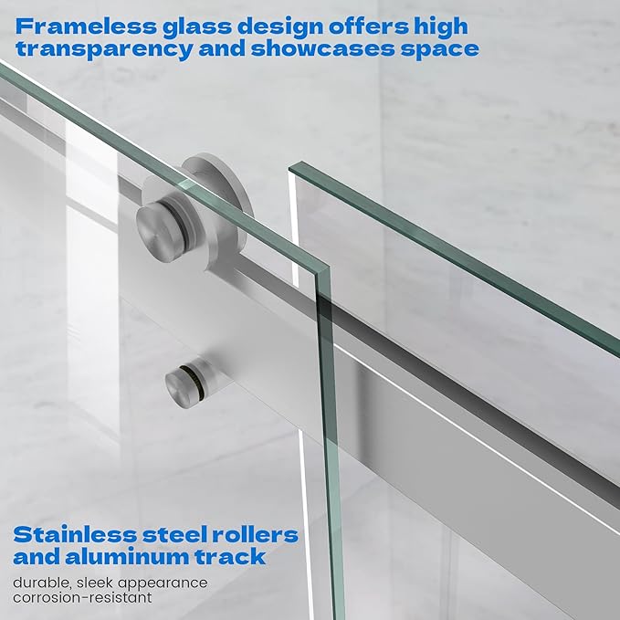 Bathtub Shower Door, 60″x 62″ Semi-Frameless Sliding Shower Door, Double - Image 3