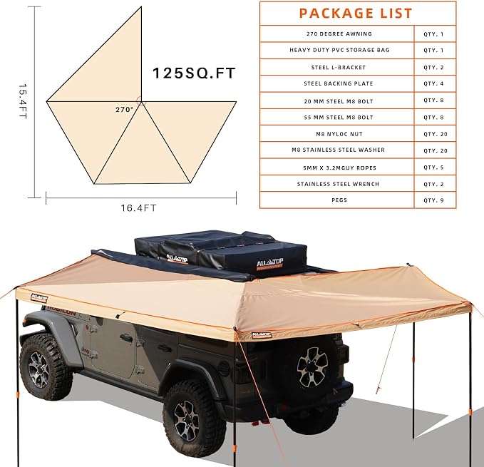 ALL-TOP Vehicle Awning 270 Degree 8.2' Rooftop Pull-Out Retractable 4x4 - Image 4