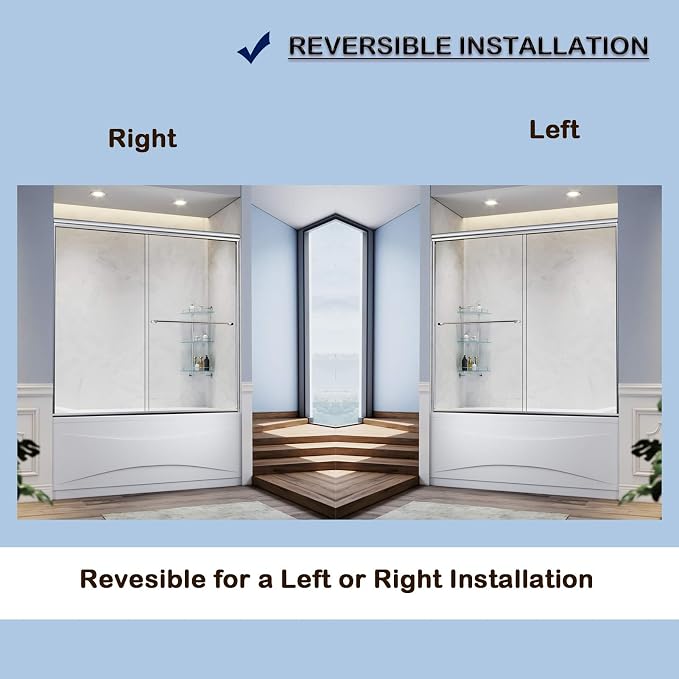 SUNNY SHOWER Bathtub Door Double Glass Sliding Shower Tub Door 60" W x 57.4" H - Image 3