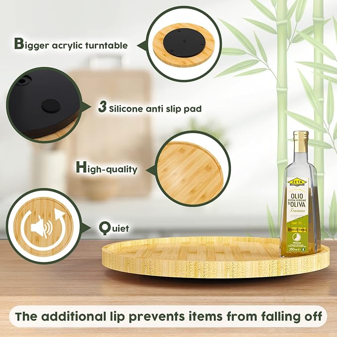 Lazy Susan Organizer, 13.2 Inch Non-Skid Bamboo Lazy Susan - Image 6