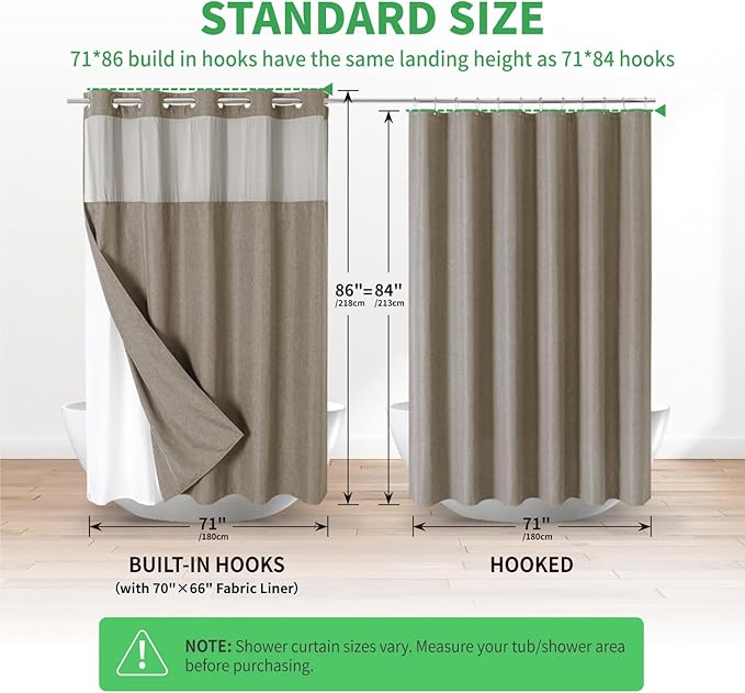 Extra Long No Hooks Needed Linen Textured Shower Curtain - Image 7