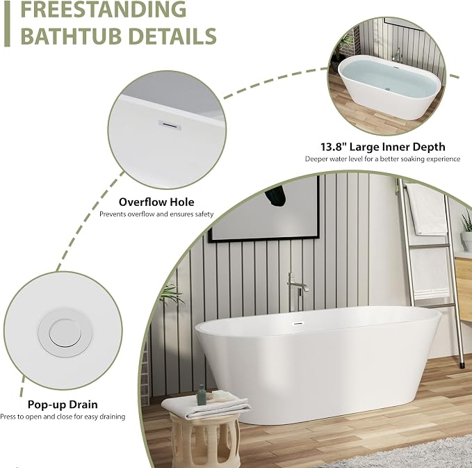 63" Acrylic Freestanding Bathtub - Image 5