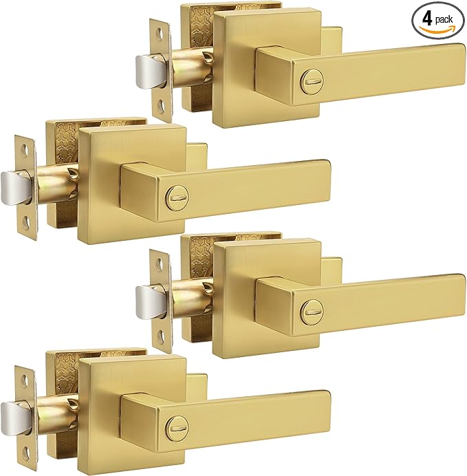 Probrico Heavy Duty Flat Gold Door Handles Square Privacy Interior Door Levers by Probrico