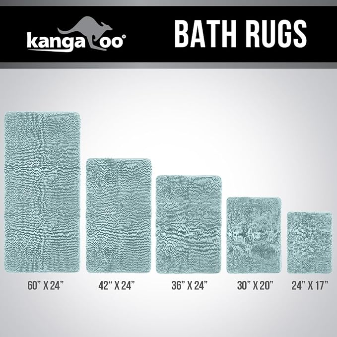 KANGAROO Bathroom Rugs, Chenille Soft Absorbent Bath Rug, Shaggy Shower Mat - Image 9