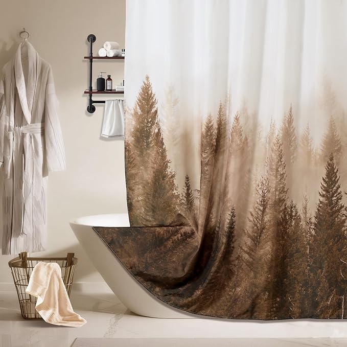 ORTIGIA Brown Misty Forest Shower Curtain - Image 7