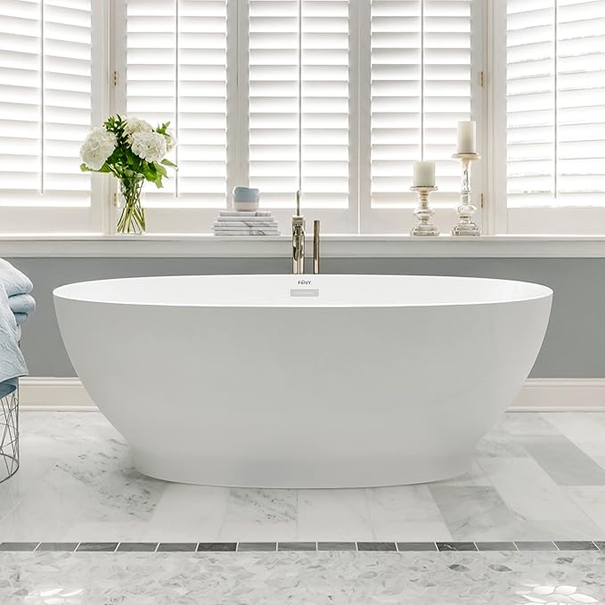FerdY Koh Samui 65" Acrylic Freestanding Bathtub, Oval Contemporary Soaking by FerdY