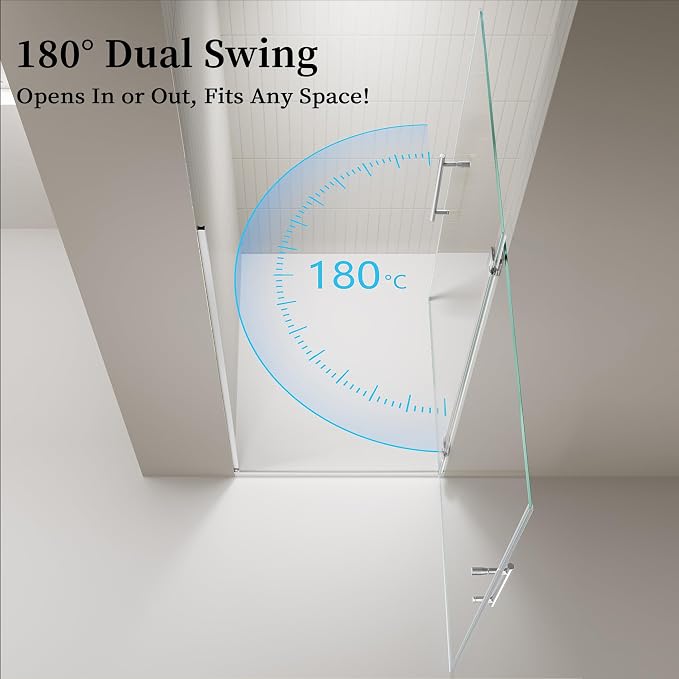33.6-33.8" x 72" Frameless Hinged Shower Door, Single Swing Shower Panel - Image 2